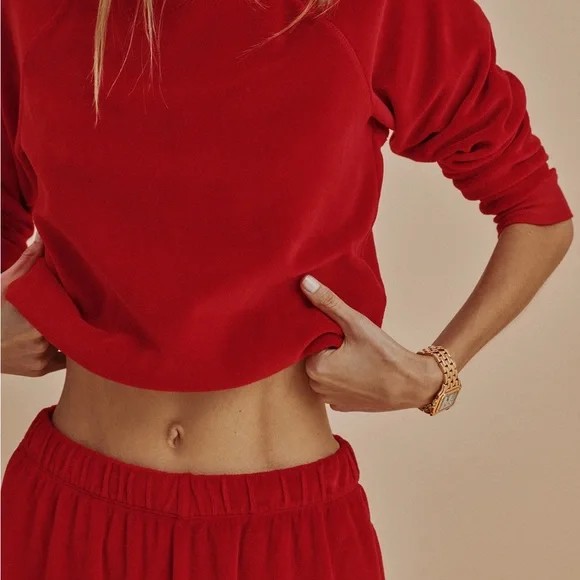 SUZI KONDI Red Velour Cropped Top - Picture 1 of 10